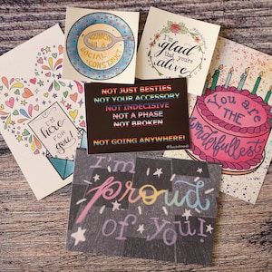 Salud Mental Queer Affirming Postcard Sticker Set - bienestar mental géneroqueer BMSet9