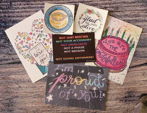 Mental Health Queer Affirming Postcard Sticker Set - genderqueer mental wellbeing BMSet9