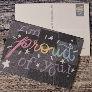 Proud of You Postcard - chalk lettering wholesome greeting rainbow pride BMC20