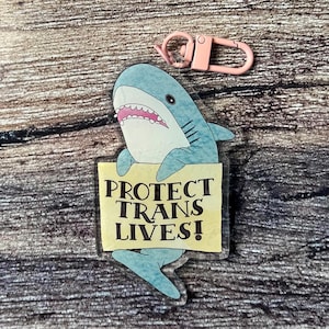 Protect trans lives shark plushy Keychain • Blåhaj Ikea shark trans rights LGBTQIA queer • BMKC1