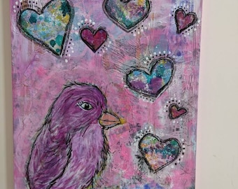 Love Bird Abstract Original Mixed Media Painting