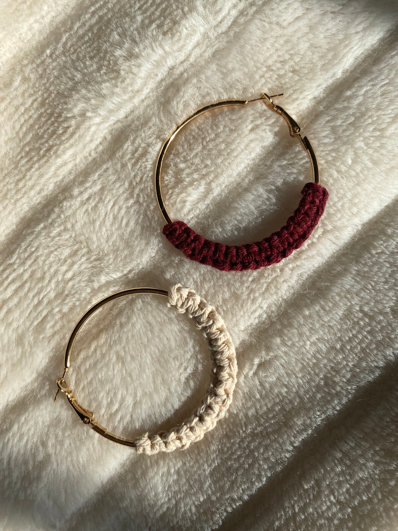 Gold White Hoop Macrame Earrings Etsy