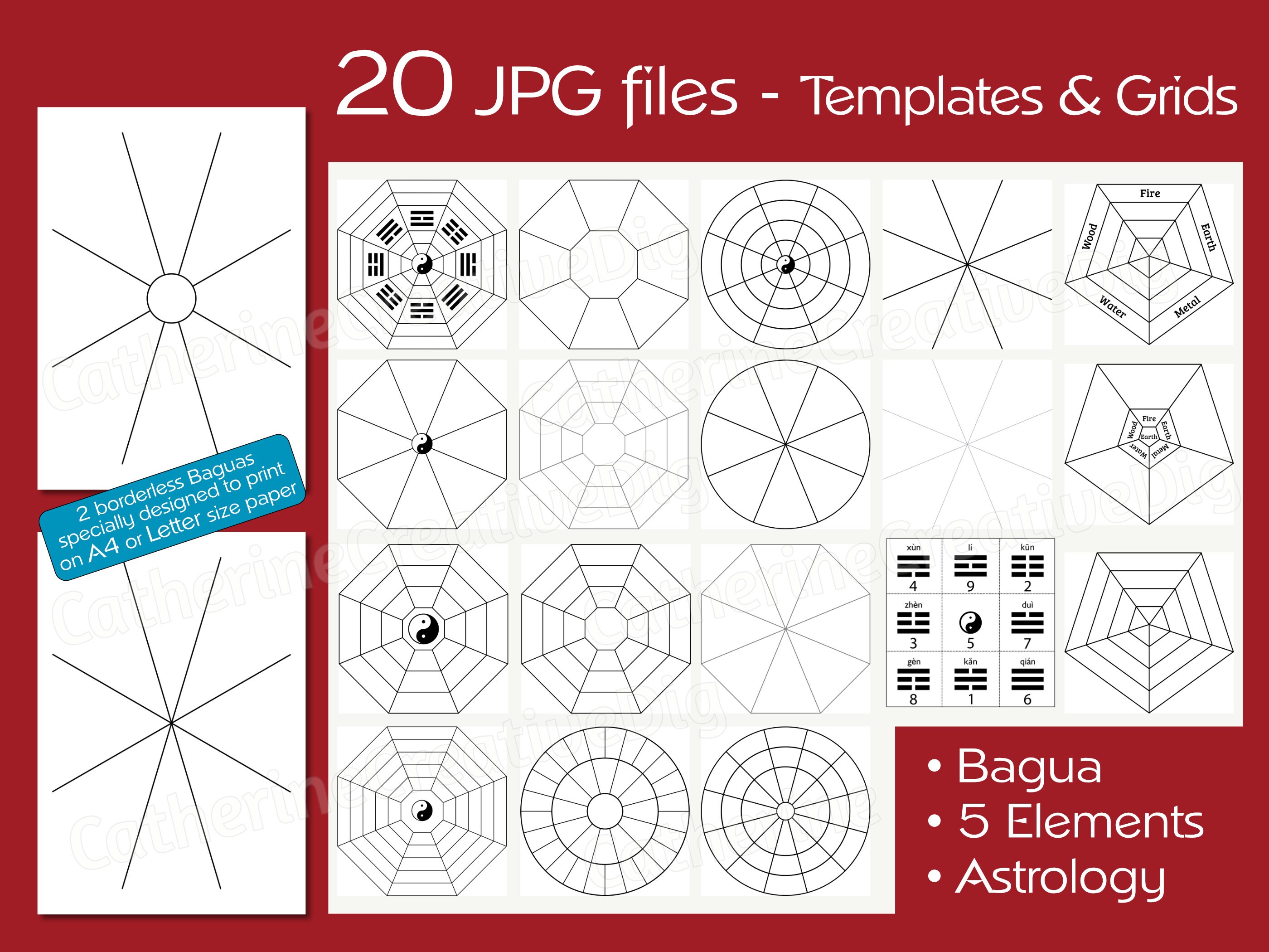 FENG SHUI Printables, 36 Bagua Templates, Grids &amp; Charts, 5 Elements, Astrology: Digital ...