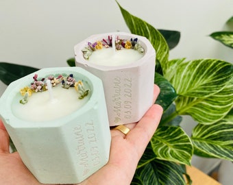 Vela de soja perfumada con flores secas | Regalo personalizado para el Día de la Abuela | Mamá, abuela, maestra