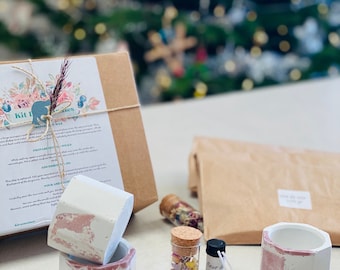 Kit para hacer velas de cera de soja perfumadas, incluye 2 portavelas de hormigón.