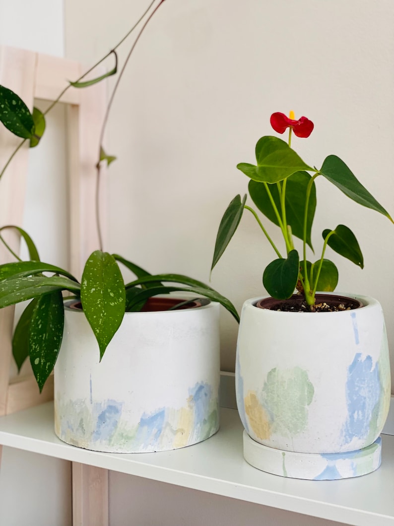 Japandi Design Bloempot & Schotel | Bloempot 11 CM Wit, Pastel | Gebarsten patroon afbeelding 3