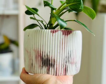 Maceta acanalada | Jarrón de rayas | Maceta acanalada para plantas de interior (13 x 11 cm)