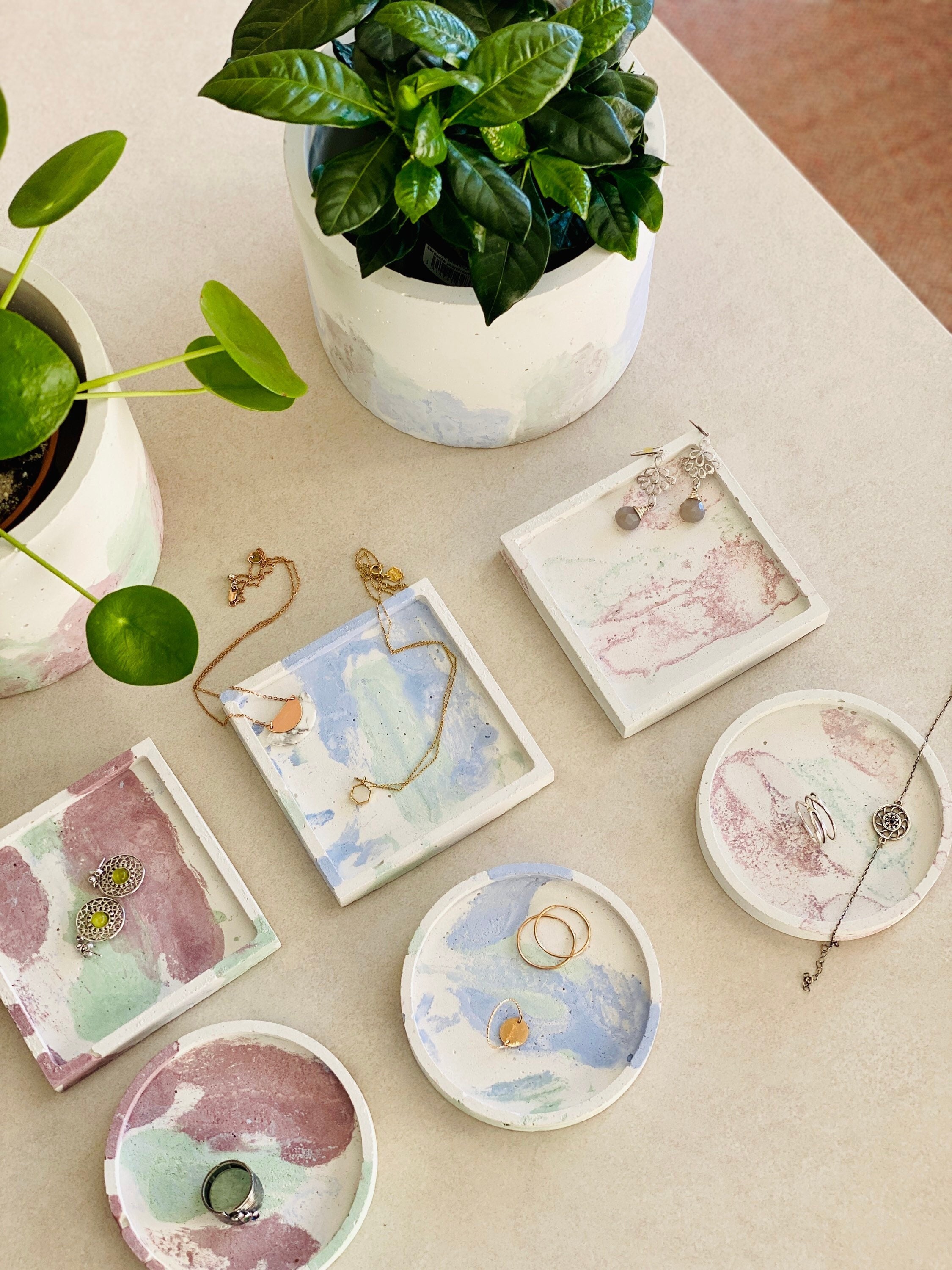 Duo Plateaux Abstrait Coup Pinceau | 2 Coupelles Pastel Rangement Bijoux