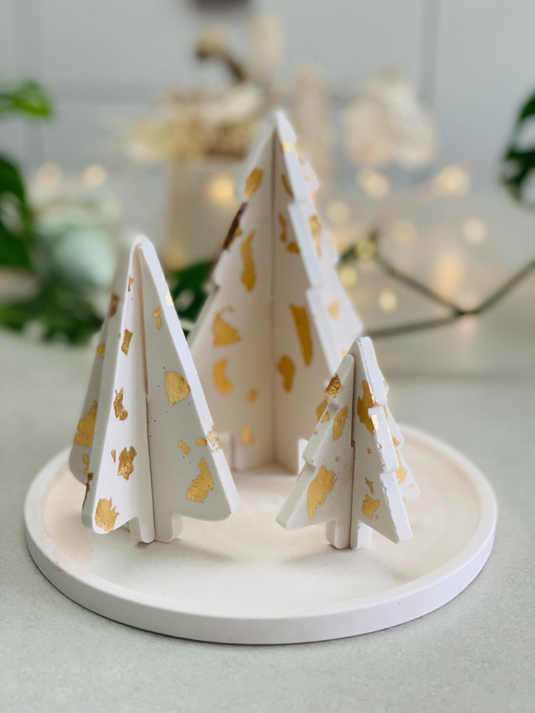 Jesmonite Gold Leaf Christmas Tree Festive Table Decoration Xmas 3D