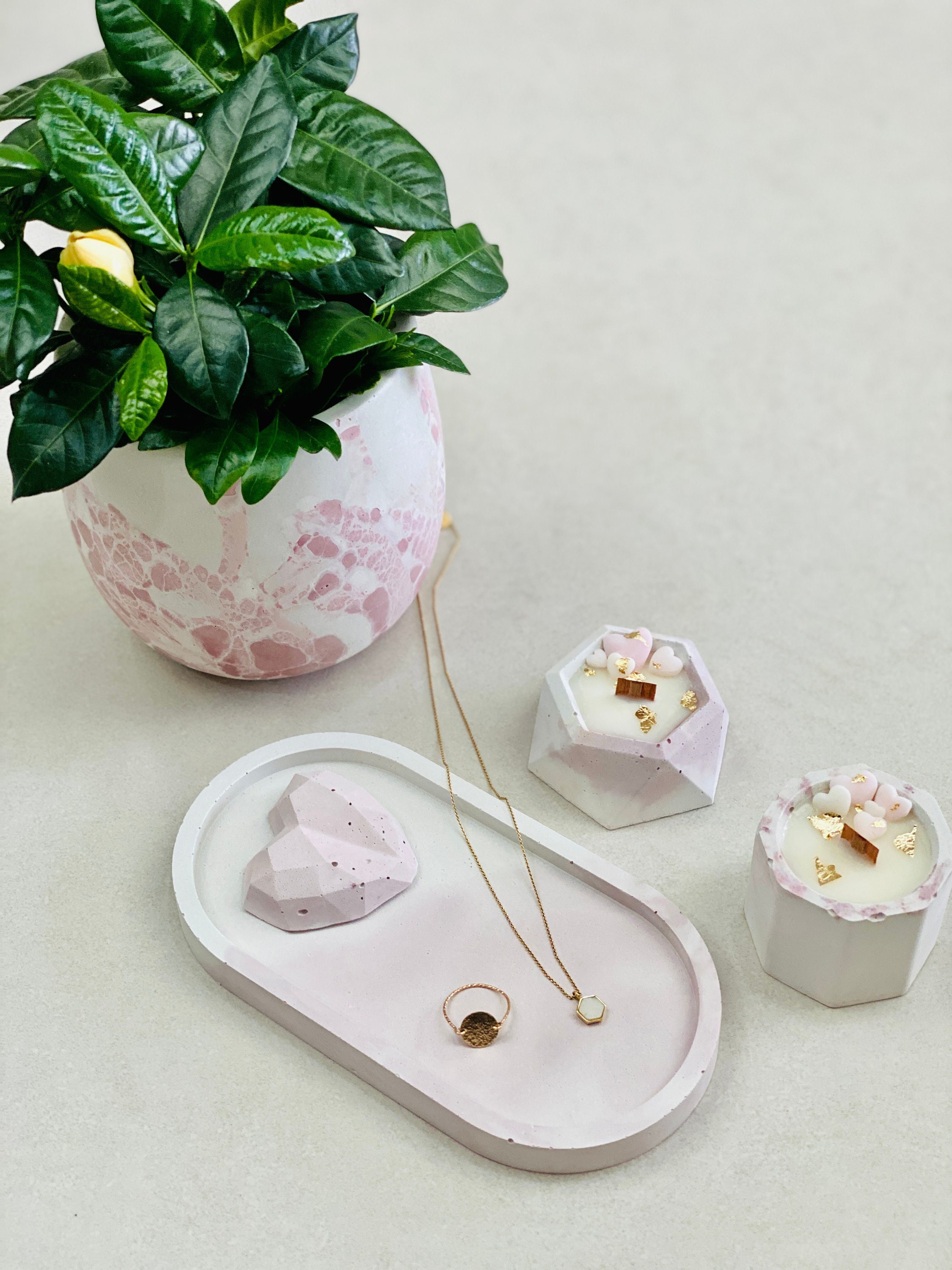 Duo Bougies Saint Valentin | Fondants Parfumés Cadeau Couple Mariage Fiançailles Plateau et Cœur en