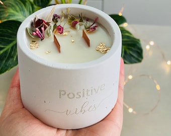 Scented Flower Candle | Concrete candle holder | Festive Christmas Table | Woman Gift idea