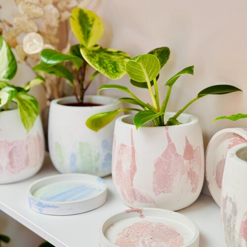 Bohemian Cracked Plant Pot | Large 7 6 in and Medium 5 6 in | Pink, Terracotta, Gray