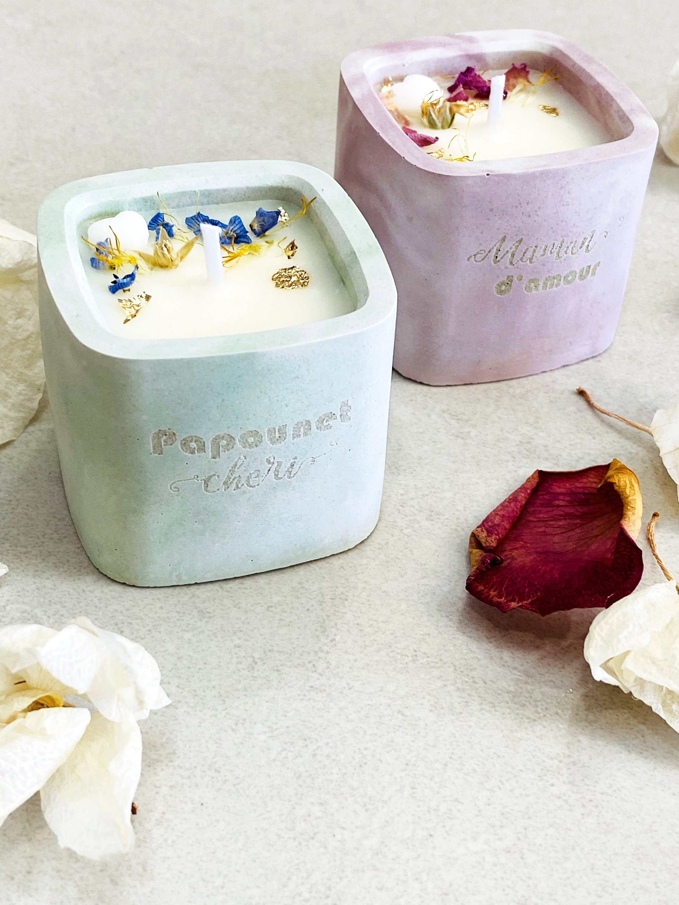 Bougie Soja Fleurie | Cadeau Personnalisé Fête Mères Pères Maman Papa Baptême Marraine Parrain