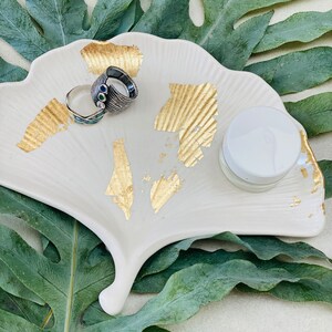 Gingko Biloba Gold Leaf Jesmonite Boho Tray Bohemian Chic Golden Home Decor Object image 5