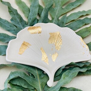 Gingko Biloba Gold Leaf Jesmonite Boho Tray Bohemian Chic Golden Home Decor Object image 3