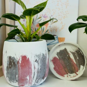 Japandi Design Bloempot & Schotel | Bloempot 11 CM Wit, Pastel | Gebarsten patroon afbeelding 6