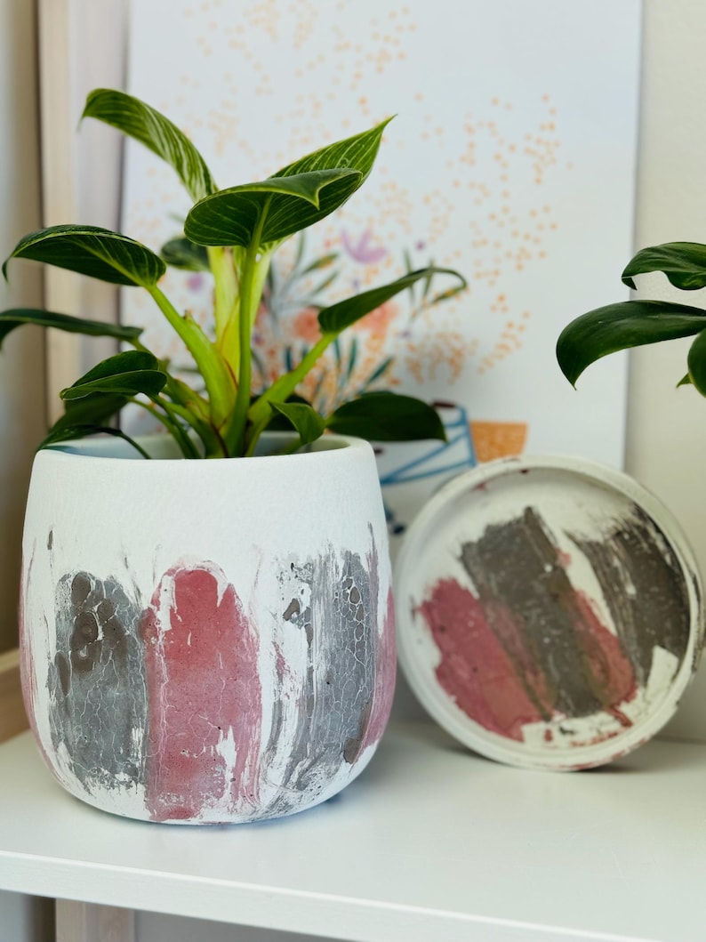 Japandi Design Bloempot & Schotel | Bloempot 11 CM Wit, Pastel | Gebarsten patroon afbeelding 6