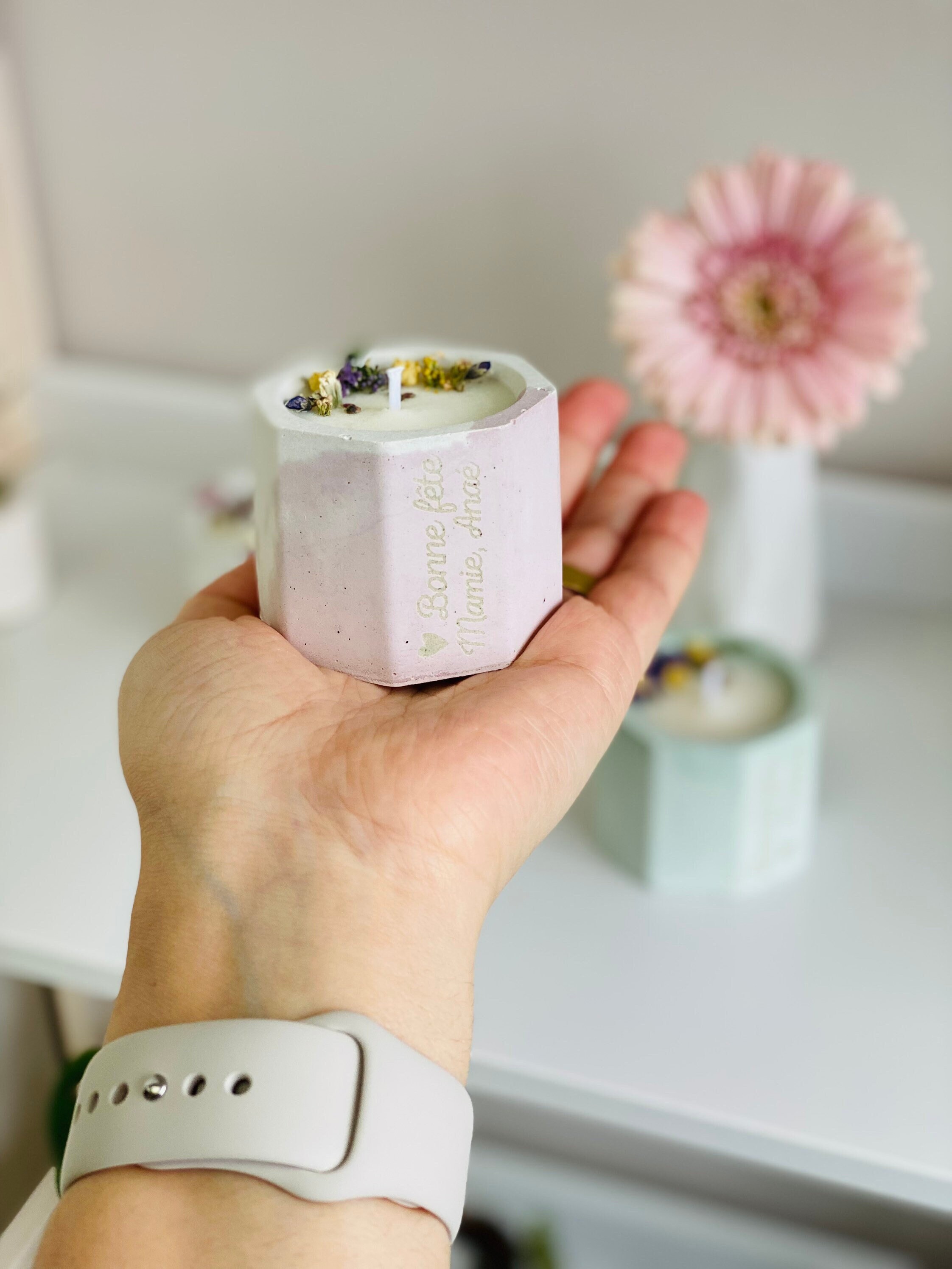 Bougie Soja Parfumée Fleurs Séchées | Cadeau Personnalisé Fête Grand Mères Maman Mamie Maîtresse