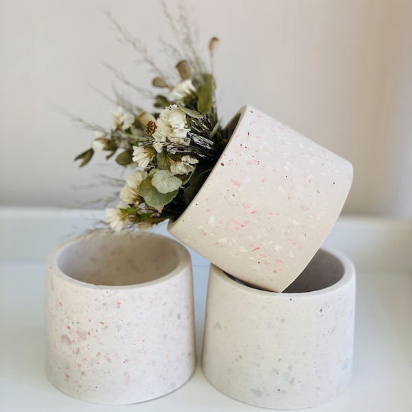 Jesmonite Terrazzo | Mini Pot Vase Fleur Séchées | Boîte Rangement  Pinceaux Maquillage