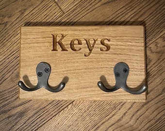 Double Key Hooks, Solid Oak, House Keys, Wooden Gift, Wooden Present, Key Holder, New Home Gift