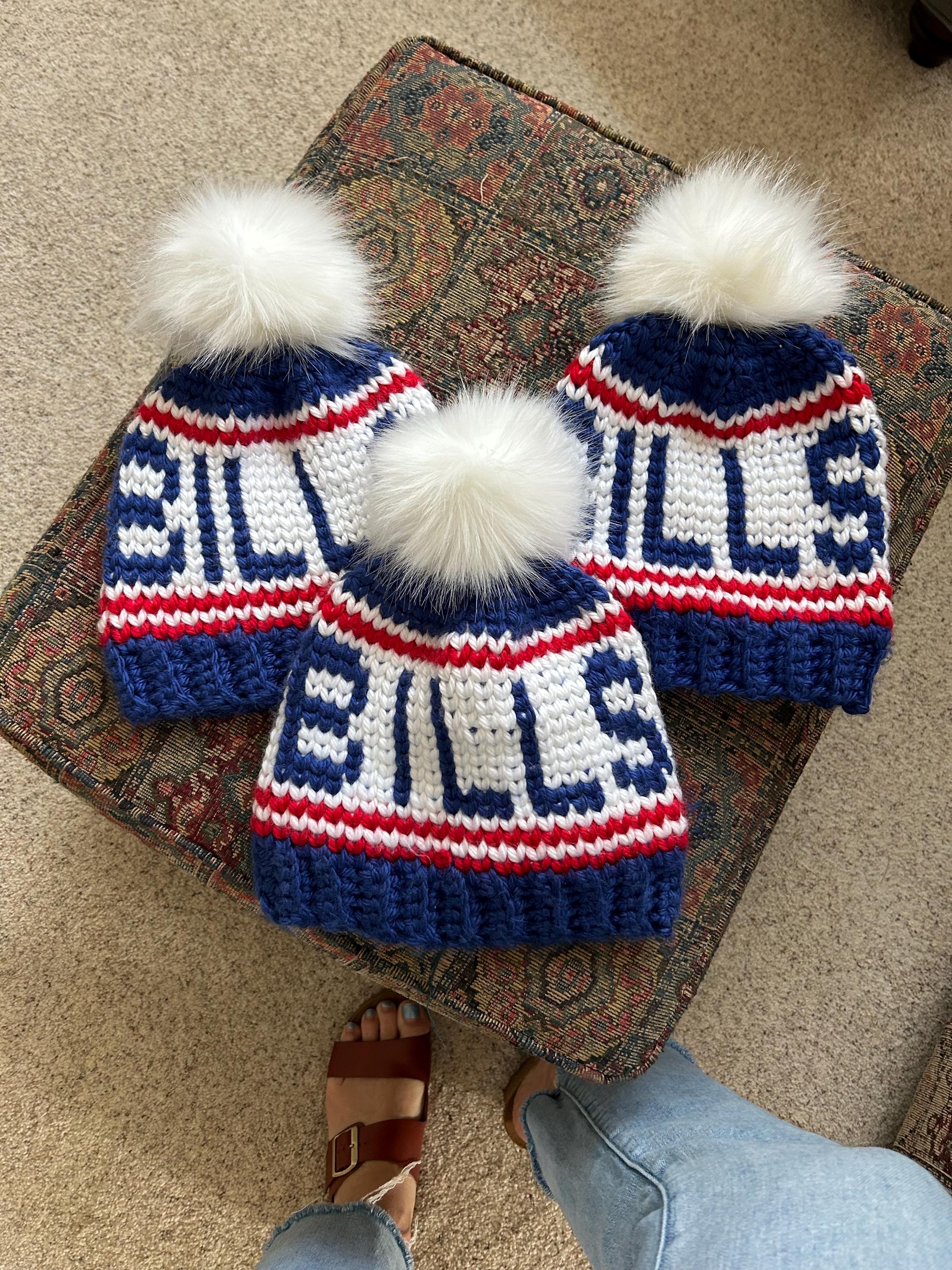 Bills Crocheted Teen to Small Adult Size Hat Red White Blue
