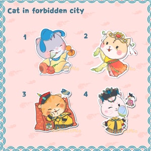 Pegatina de vinilo Kawaii Cute Cat - Gatos de la Ciudad Prohibida - Vestido tradicional chino - Pegatina Troquelada - Calcomanía para computadora portátil - Linda pegatina de diario