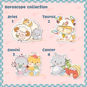 Pegatina de vinilo del horóscopo Kawaii - 12 zodiacos - Pegatina troquelada - Calcomanía para computadora portátil - pegatina divertida - Linda pegatina de diario