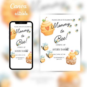 Invitación editable para baby shower de abejorro - Tema de mamá a abeja