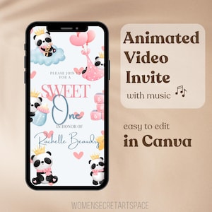 Offerta a tempo limitato!! Invito video per il primo compleanno di una bambina - Modificabile in Canva - Biglietto RSVP stampabile