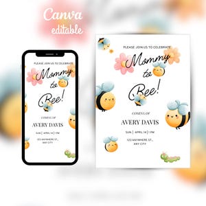 Tarjeta de Baby Shower con temática de Bebé en Flor | Anuncio digital de nacimiento de mamá a abeja