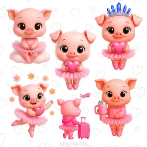 Adorable Ballerina Pig Clipart | Cute Pink Pig PNGs for Birthday, Nursery & Crafts