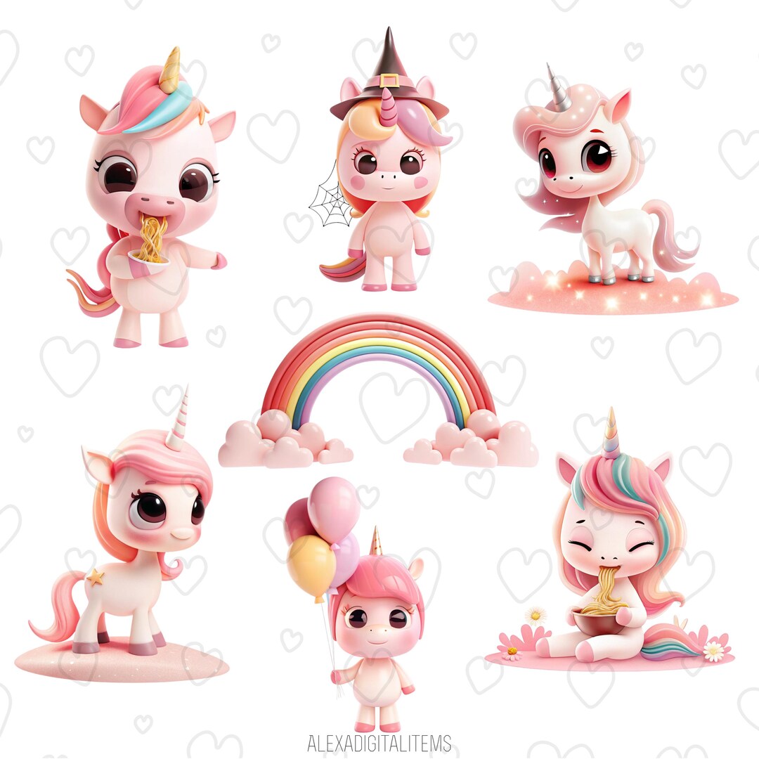 Cute Unicorn Clipart PNG | Kawaii Rainbow Stickers | Pastel Baby Shower ...