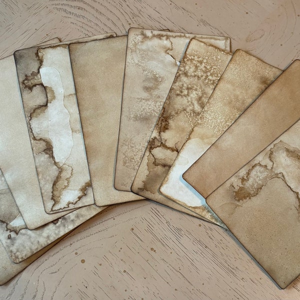 Grungy Coffee Dyed Rolodex Cards Set of 10 Aged and Grunged Journal Cards Coffee Stained Rolodex cards