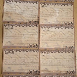 Lightly Grungy Coffee Dyed Vintage Recipe Cards Set of 10 Aged and Slightly Grunged Journal Cards