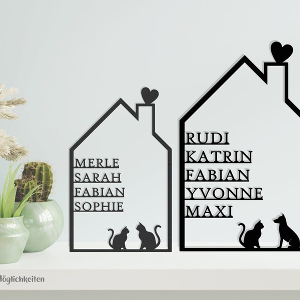 Holzdeko Haus aus Holz mit Namen und Haustier - individuelle Dekoration auch als Geschenkidee