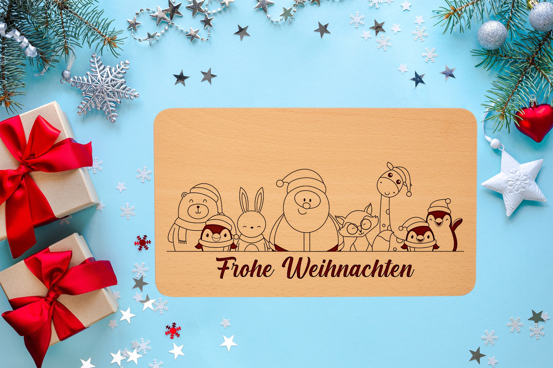 Frühstücksbrettchen Frohe Weihnachten - individualisiert - Premium Holz