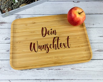 Bambustablett mit Gravur - großes Tablett mit Lasergravur - Wunschtext - dein Text oder Motiv