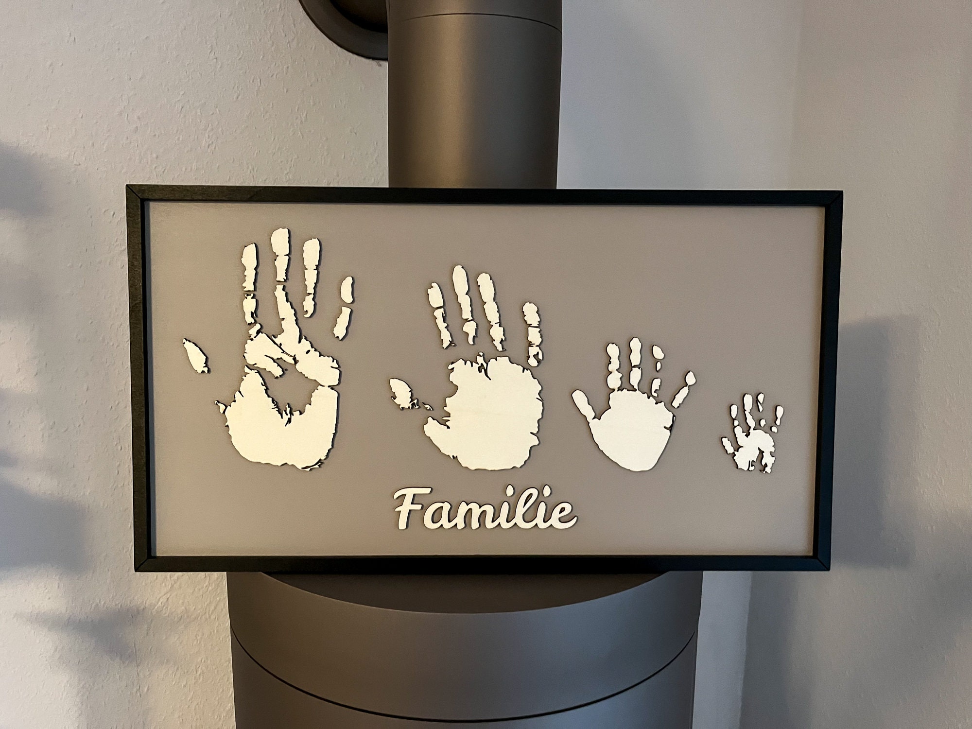 Kit Empreintes Mains & Pieds Familial - Cadre LED 4 Empreintes + 6 Couleurs Non Toxiques - Souvenir Naissance Bébé