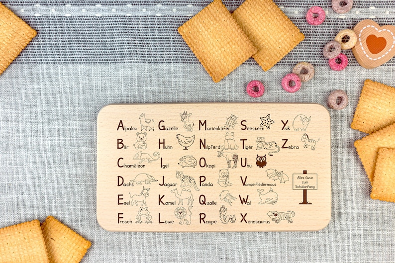 Frühstücksbrett Alphabet und 11 zum Schulanfang doppelseitig graviert Bild 3