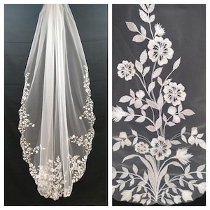 Veil lace edge bridal veil 1 tier veil tulle with lace veil wedding cathedral long veil royal one tier chapel length soft fingertip veil