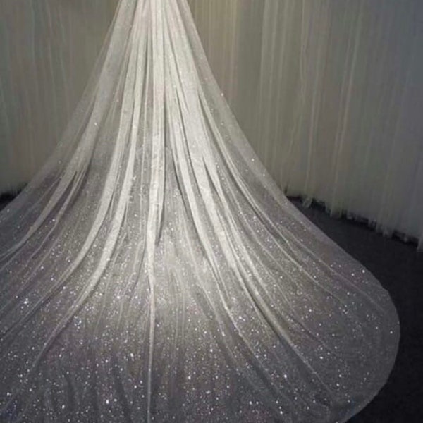 Glitter wedding veil glitter bridal veil sparkle veil tulle with glitter 1 tier veil cathedral long veil shimmer wedding veil fingertip veil
