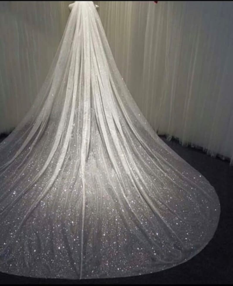 Glitter wedding veil glitter bridal veil sparkle veil tulle with glitter 1 tier veil cathedral long veil shimmer wedding veil fingertip veil image 1