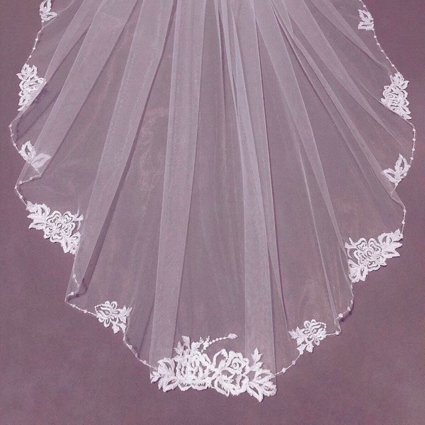 Veil wedding lace veil applique cathedral veil long bridal veil comb elbow veil fingertip wedding veil royal veil floor length one tier veil