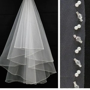 Veil bridal beaded veil wedding veil two layer bridal veil 2tier veil short veil with comb veil pearl edge fingertip veil cathedral veil