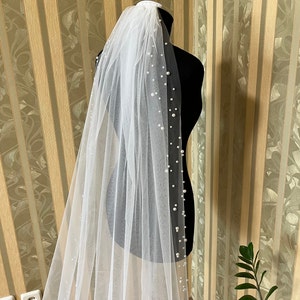 Wedding veil pearl edge bridal veil 1 tier veil wedding pearl detail veil fingertip veil cathedral veil floor veil chapel length veil comb