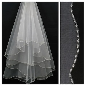 Beaded wedding veil two layer elegant bridal veil 2 tier veil short beaded veil with comb veil pearl edge fingertip veil cathedral veil