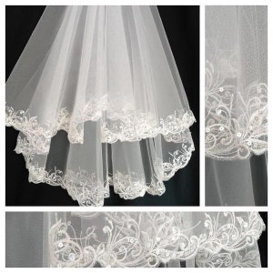 Veil wedding veil bridal ivory veil embroidery beaded veil boho veil white veil bridal 2tier veil cathedral veil fingertip veil with comb