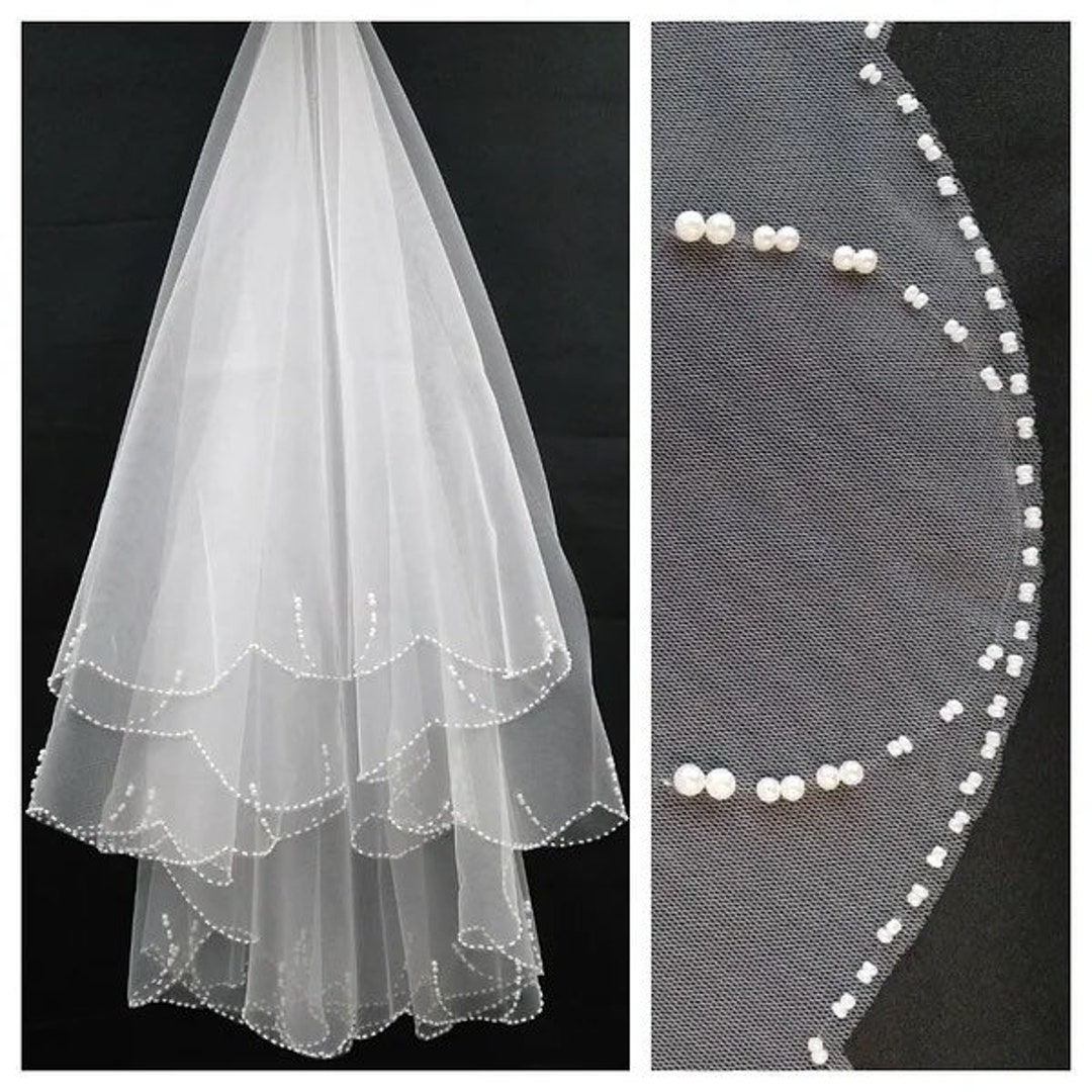 Beaded Veil Trim Wedding Veil Beaded Two Layer Bridal Veil 2 Etsy
