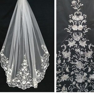 Wedding veil lace bridal veil 1 tier veil tulle with lace veil cathedral long veil royal one tier chapel length soft fingertip veil ivory