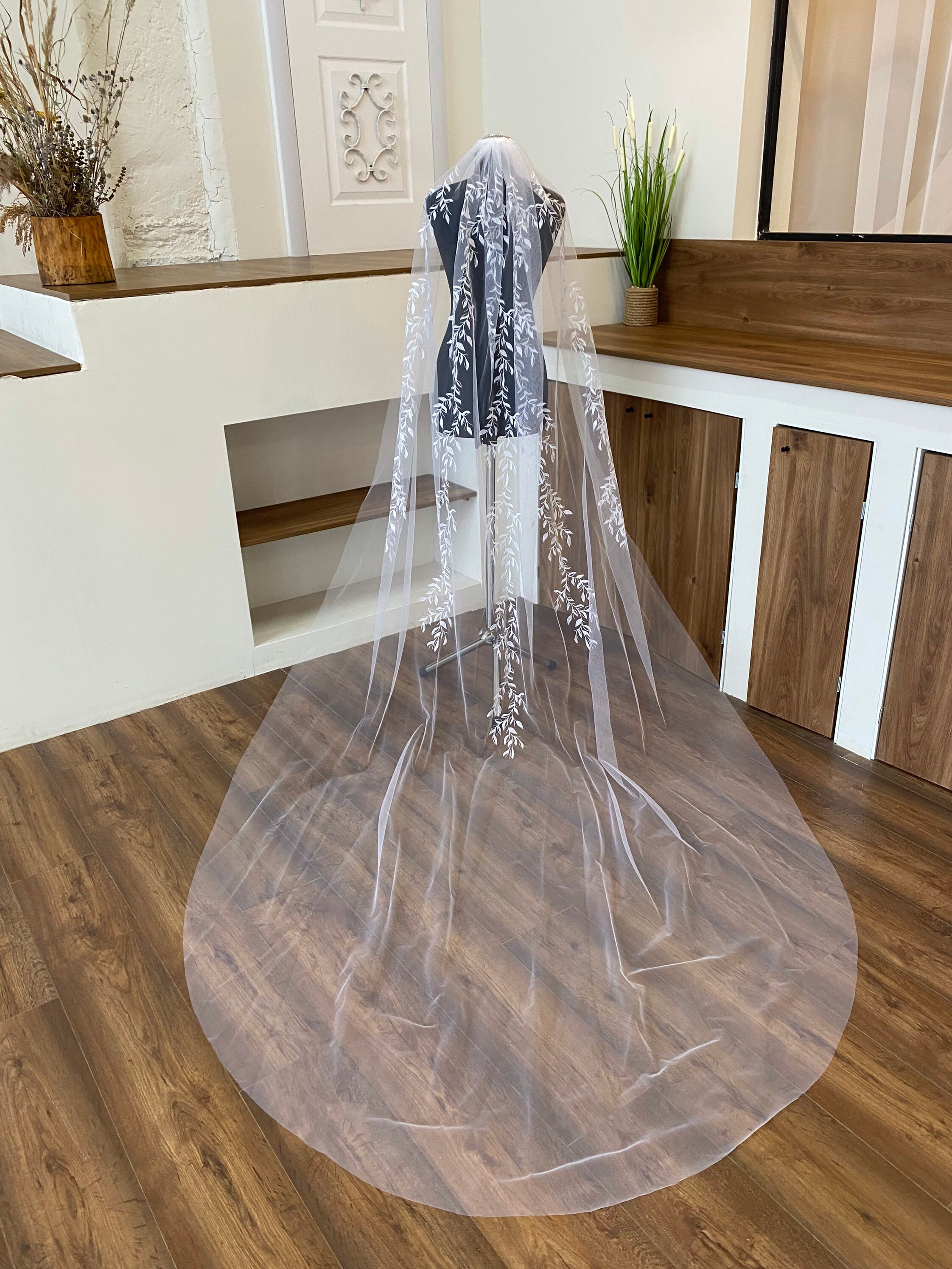 Veil Leaf Wedding Veil Lace Trim Veil Leaves Lace Applique Etsy